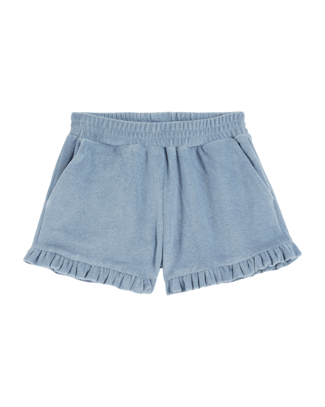 Light blue ruffled terry shorts
