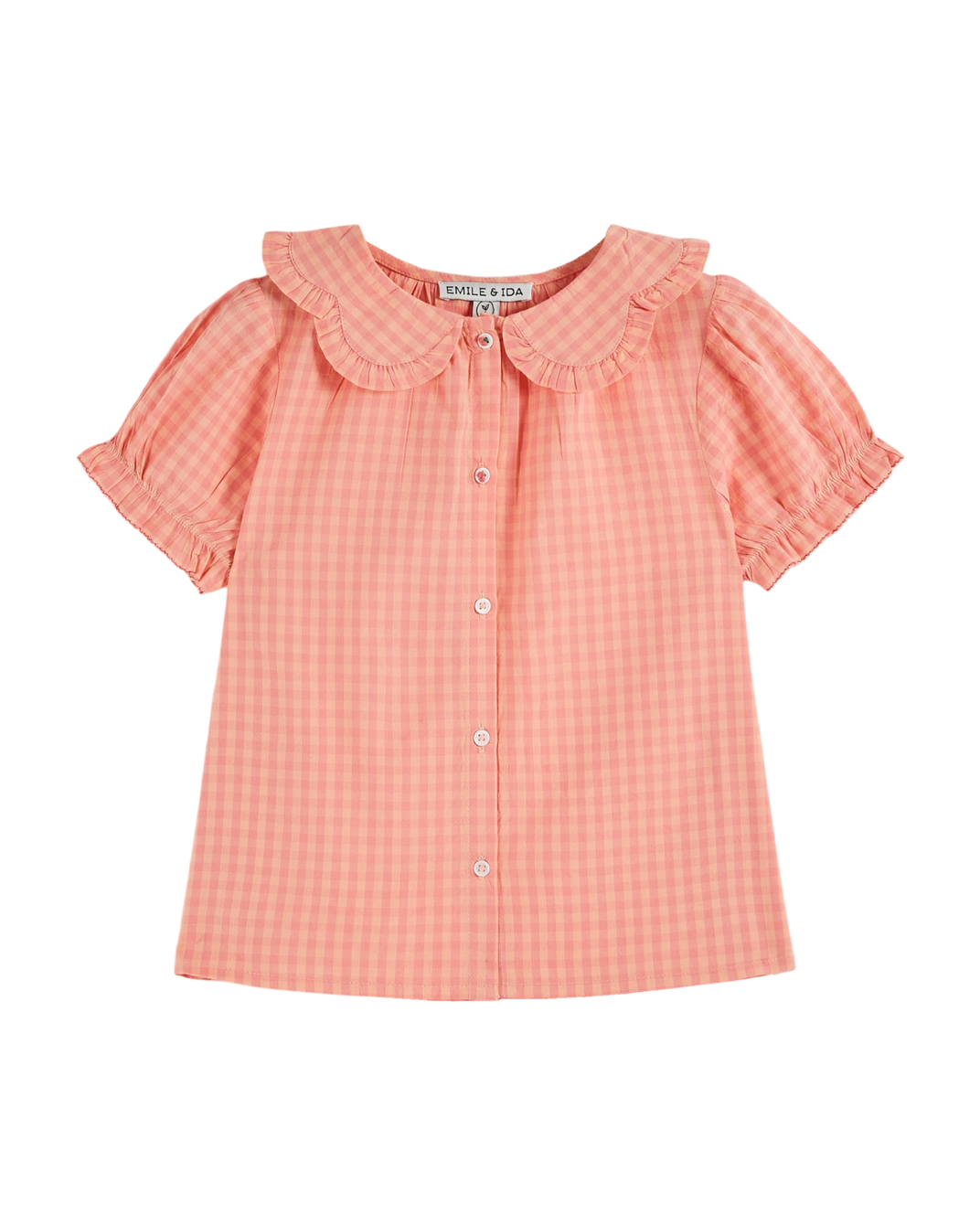 Blouse - col fleurs vichy pivoine