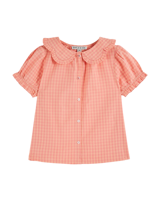 emile et ida Blouse col fleurs vichy pivoine