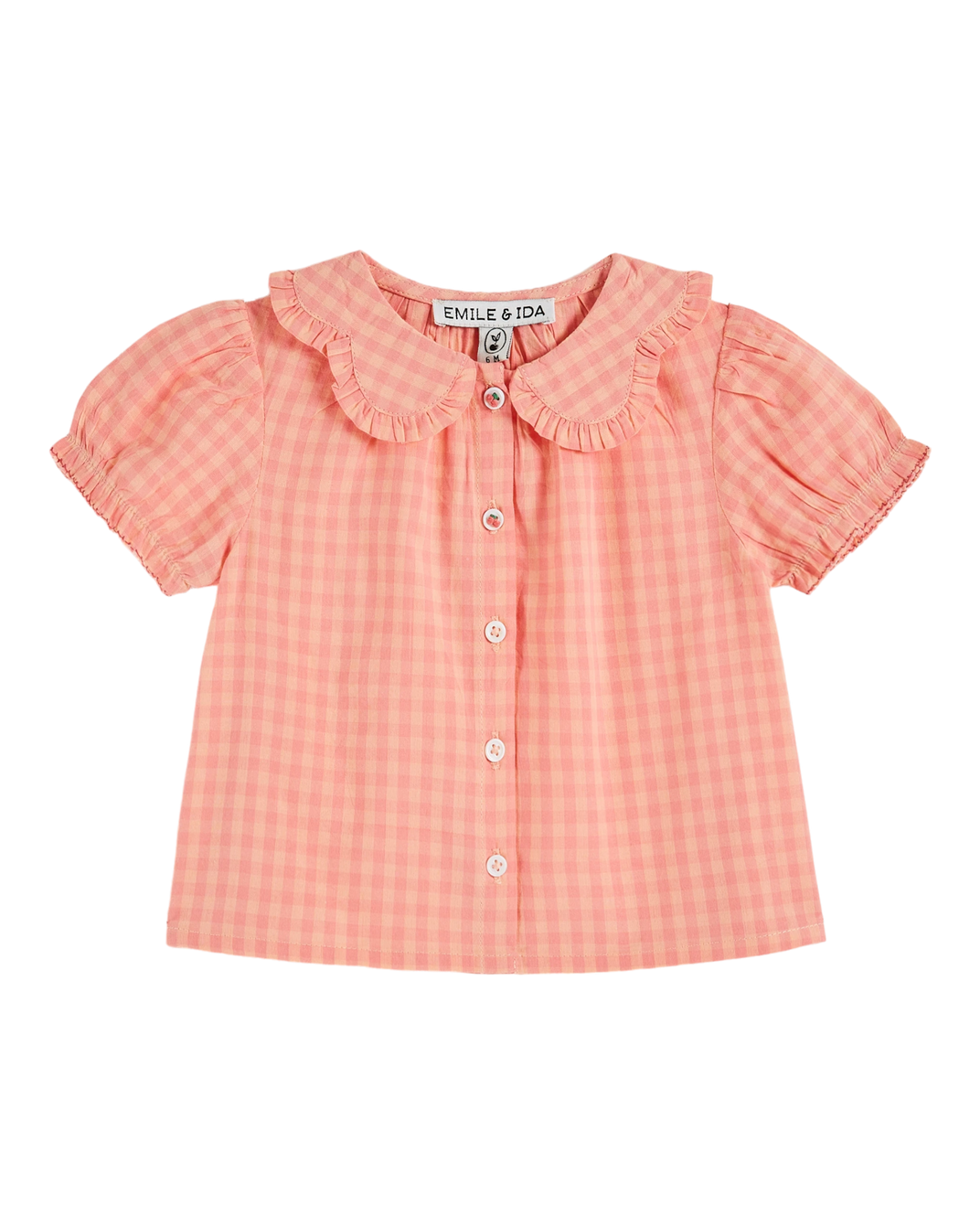 Blouse - Col fleurs vichy pivoine