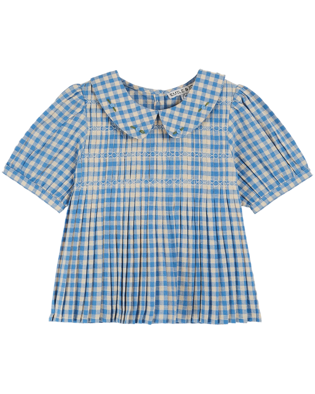 Blouse - smockée vichy bleu