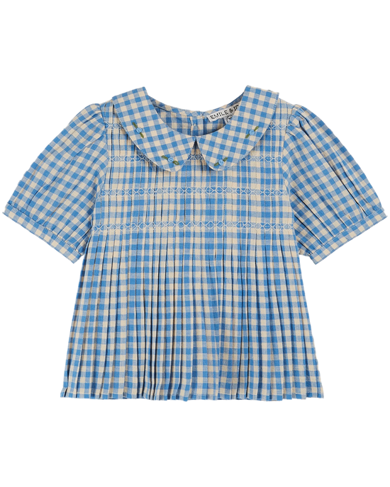 emile et ida Blouse smockée vichy bleu