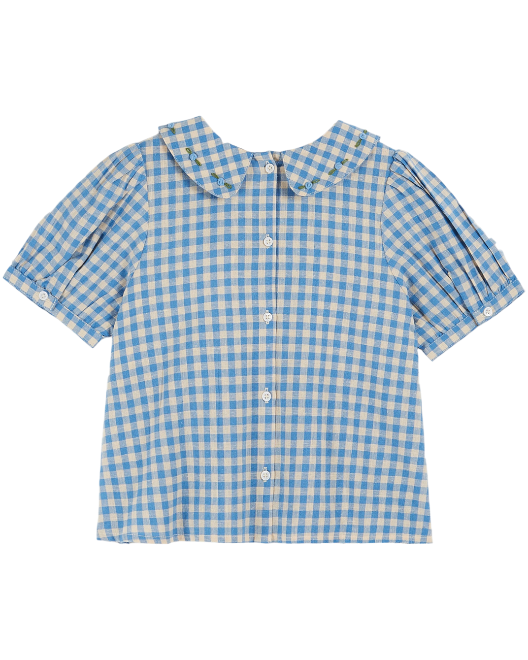 Blue gingham smocked blouse