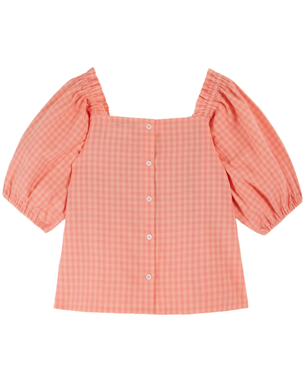 Peony gingham smocked embroidered blouse