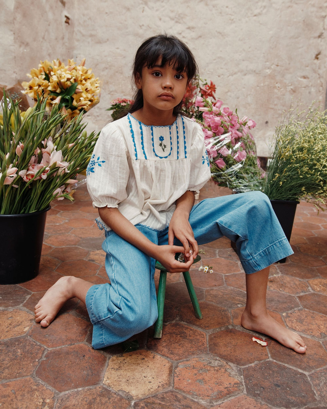 Hand-embroidered ecru blouse