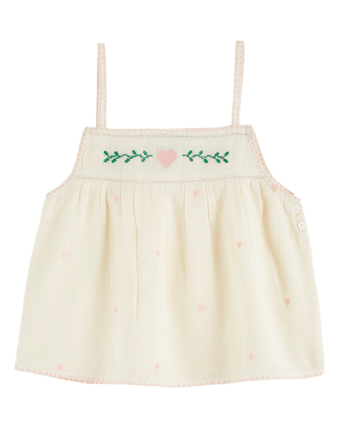 Ecru heart embroidery top