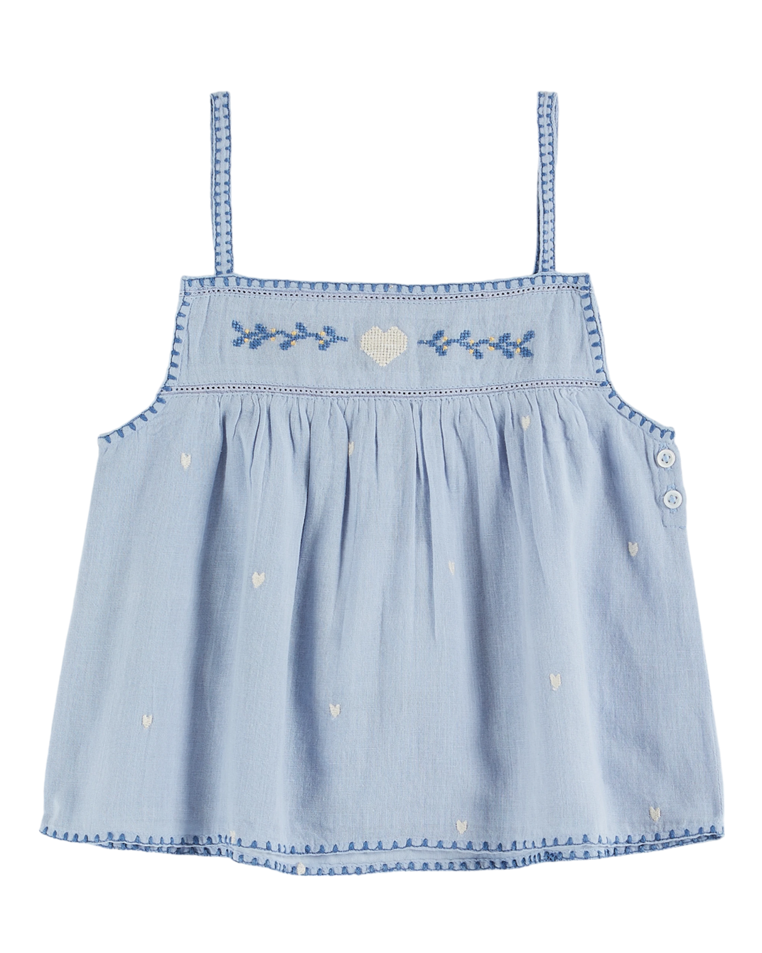 Top - broderie coeur bleu clair