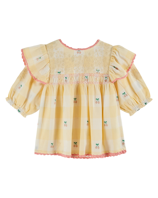 emile et ida Blouse brodée volantée vichy cerises