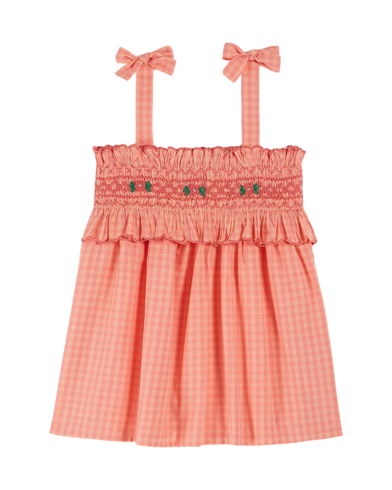 emile et ida Top à bretelles smocké festonné vichy pivoine