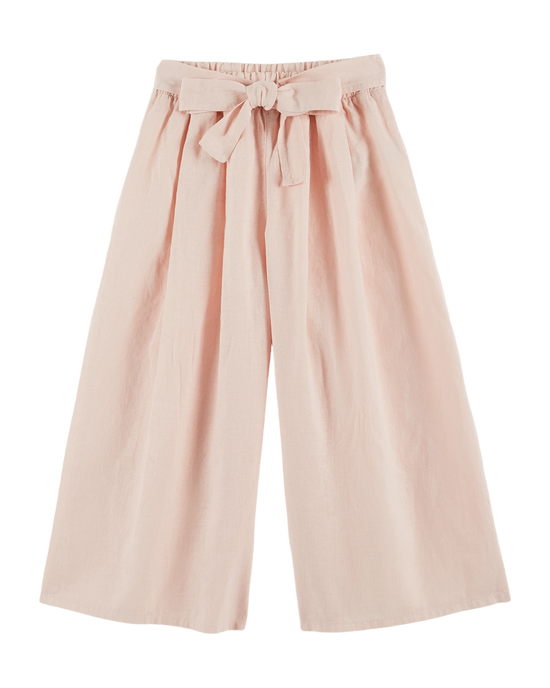 emile et ida Pantalon noué lin et coton rose pastel