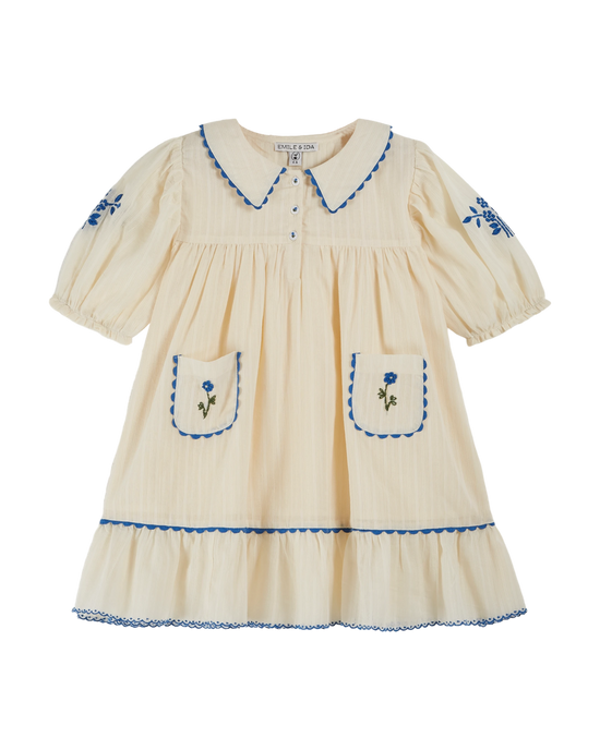 emile et ida Robe brodée festonnée écru