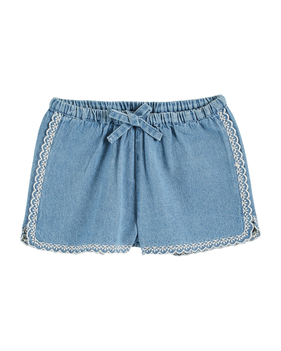 emile et ida Short brodé denim clair