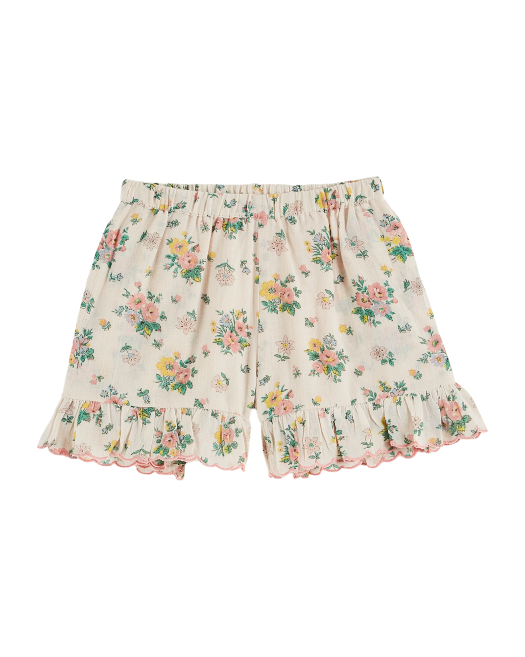 Spring pink ruffled scalloped shorts