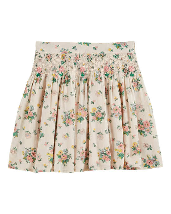 emile et ida Jupe brodée smockée printemps rose