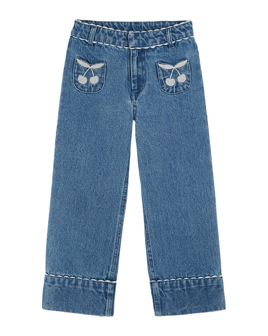emile et ida Pantalon poches brodées denim