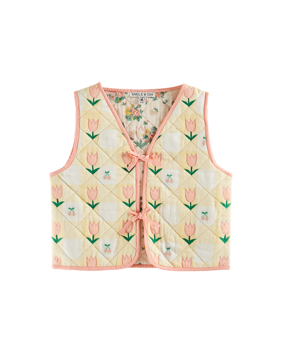 emile et ida Veste sans manches matelassée vichy jaune