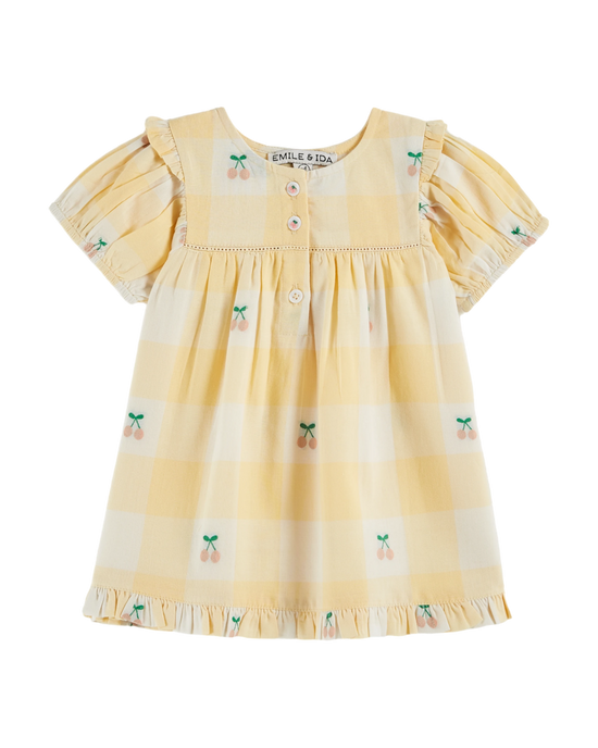 emile et ida Robe bébé cerises vichy jaune