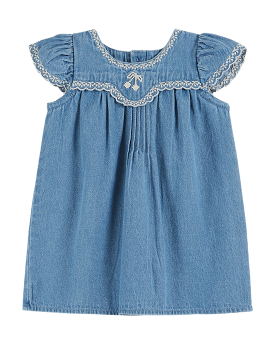 emile et ida Robe bébé brodée denim clair