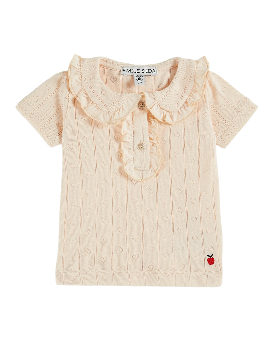 Cream modal pointelle polo shirt