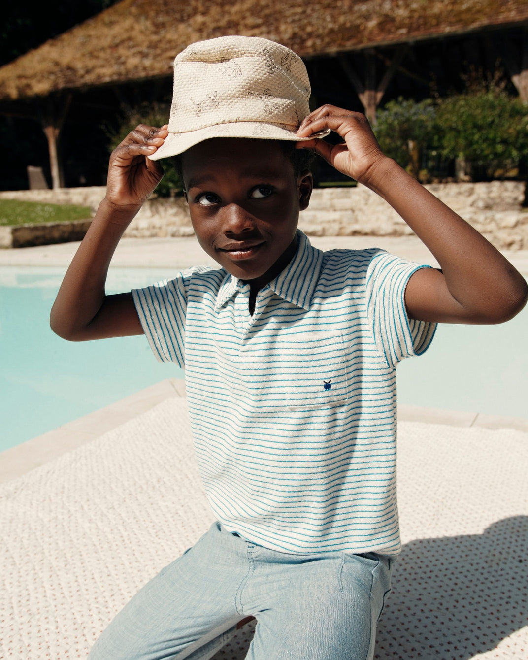 Polo - éponge rayures azur