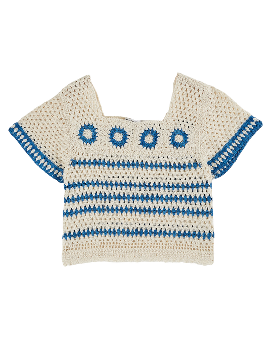 emile et ida Top crochet à motifs écru et bleu