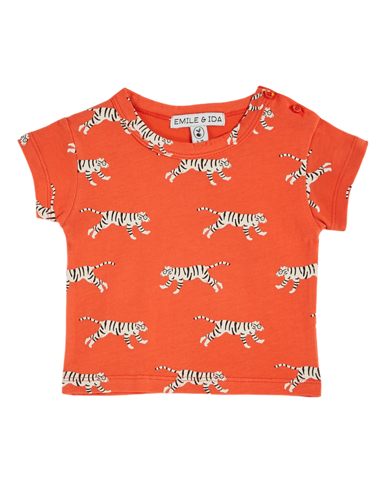 emile et ida T-shirt coton bio tigres rouge