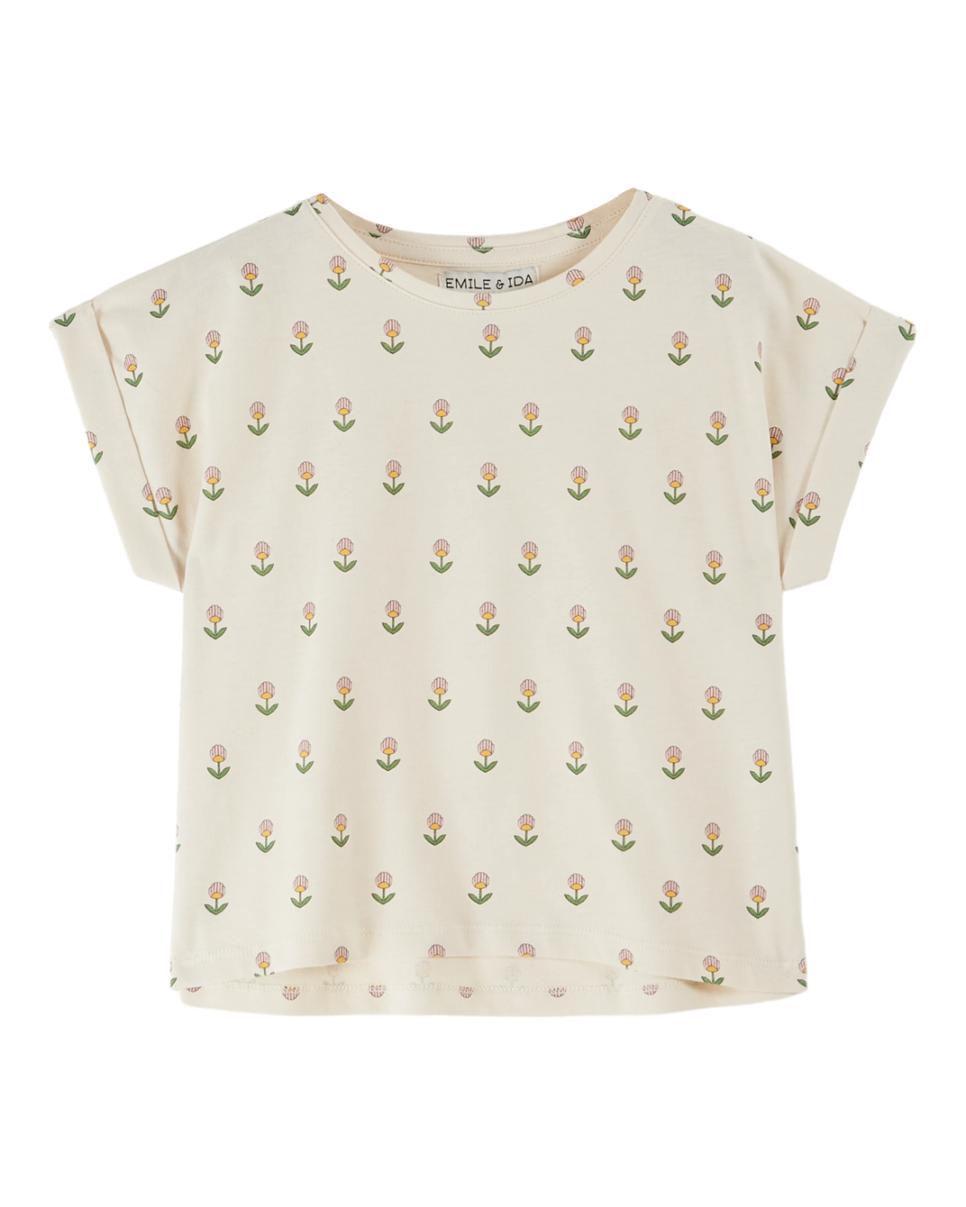 T-shirt - coton bio fleurs douces écru