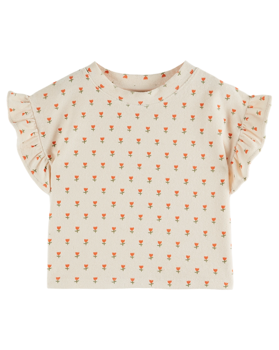 emile et ida T-shirt éponge volanté tulipes crème