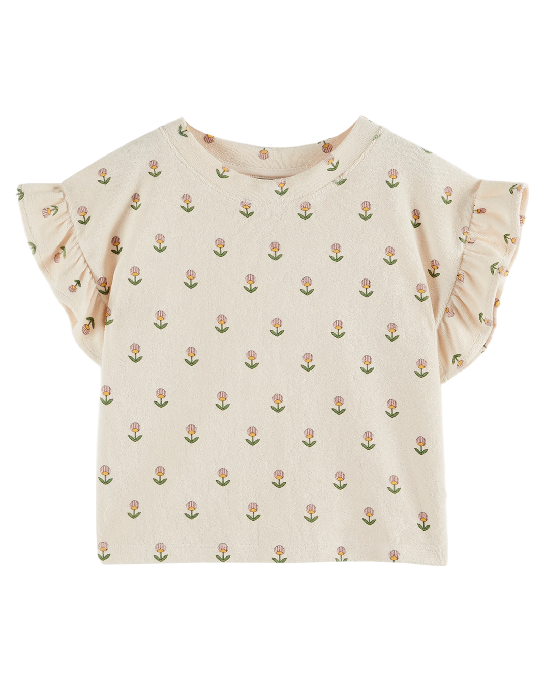 T-shirt - Éponge volanté fleurs douces écru