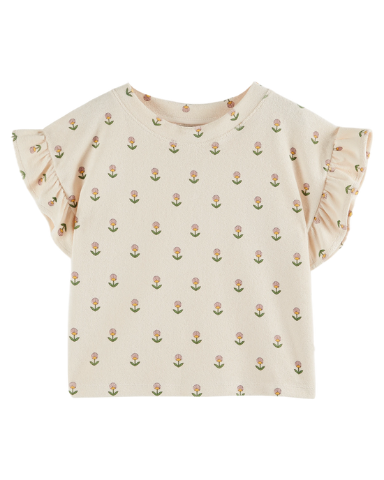 emile et ida T-shirt éponge volanté fleurs douces écru