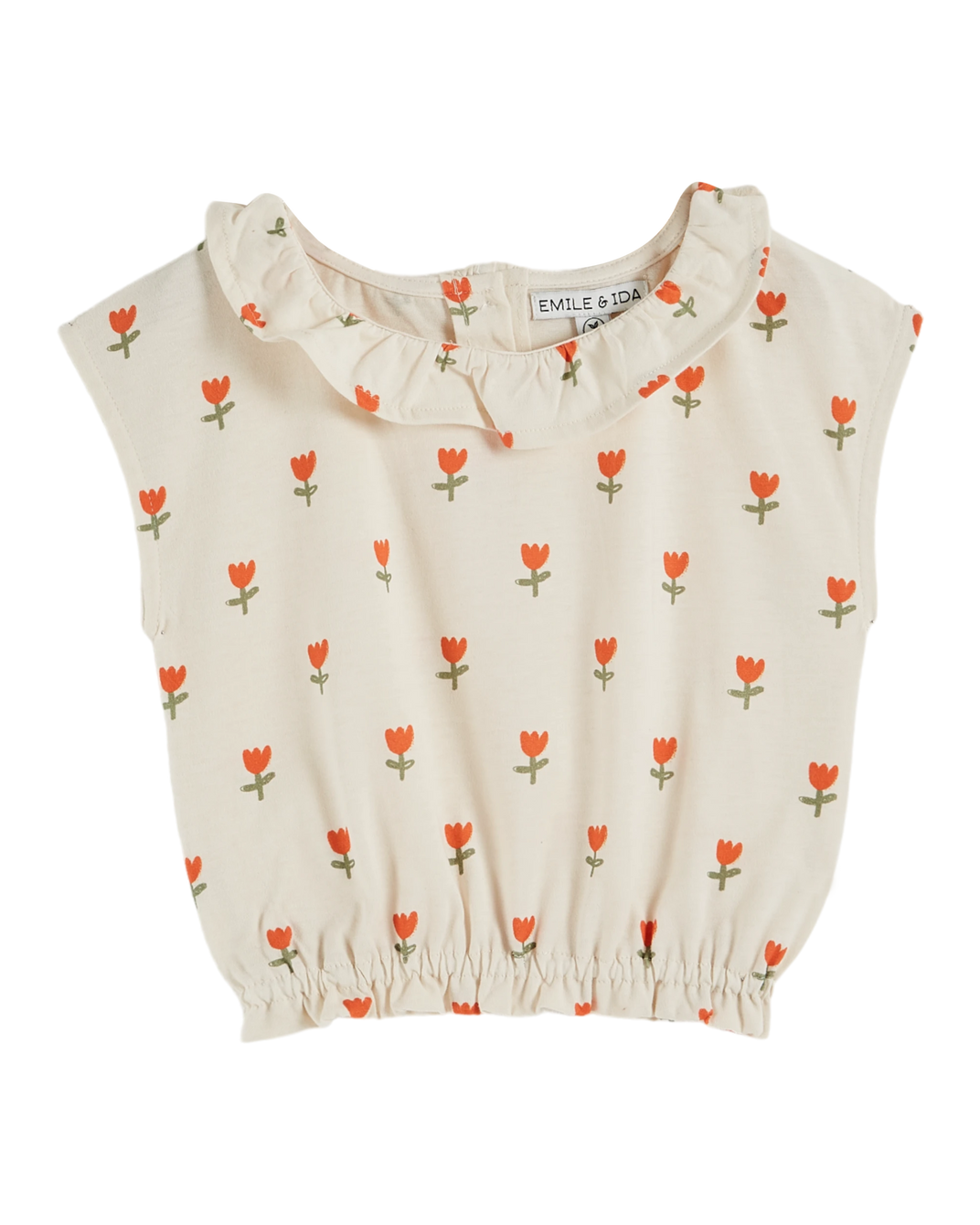 Organic cotton cream tulip collar t-shirt