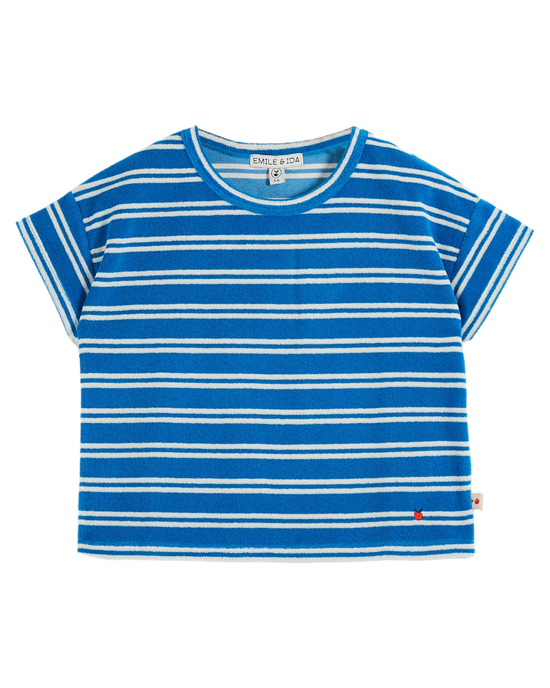 emile et ida T-shirt éponge rayures azur