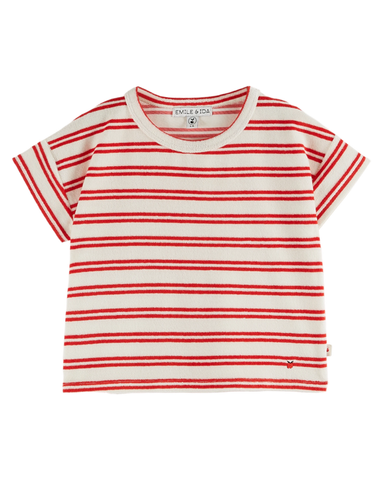 emile et ida T-shirt éponge rayures rouge