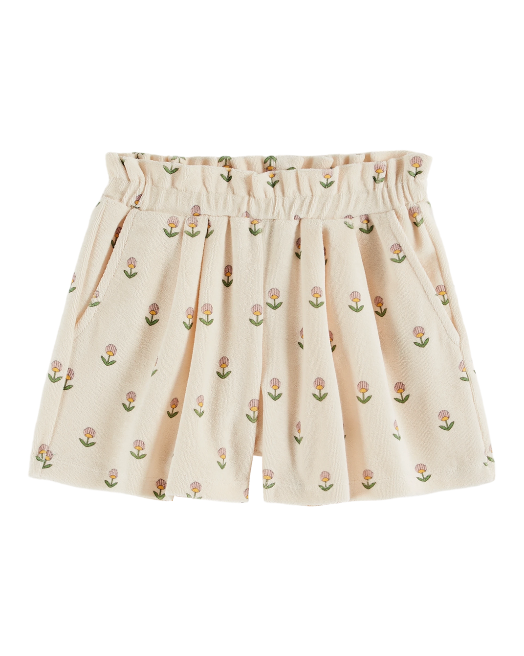 Soft ecru floral terry shorts