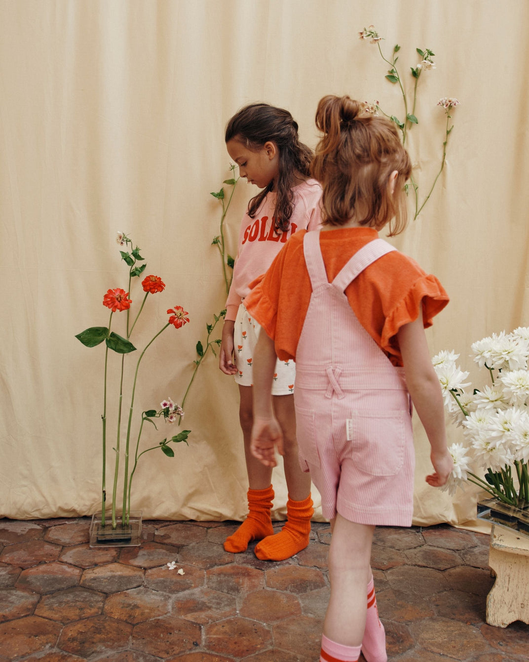 Pink denim striped overalls