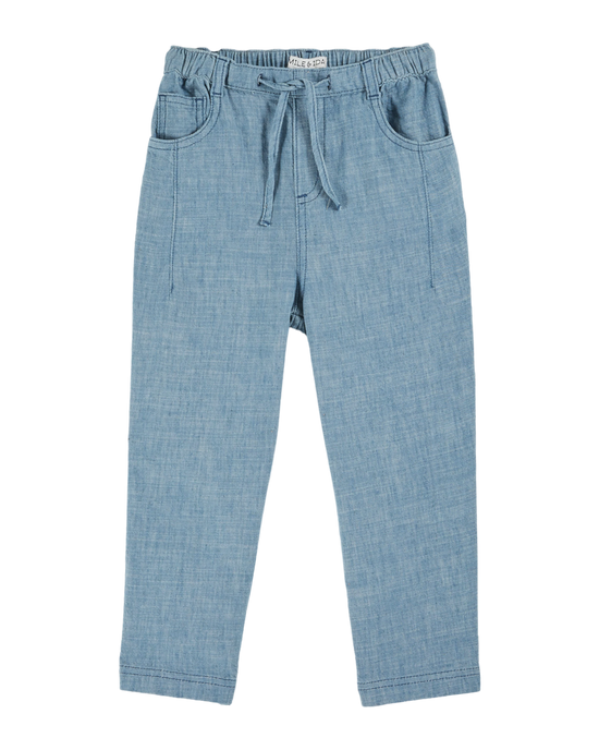 emile et ida Pantalon coton et lin bleu clair