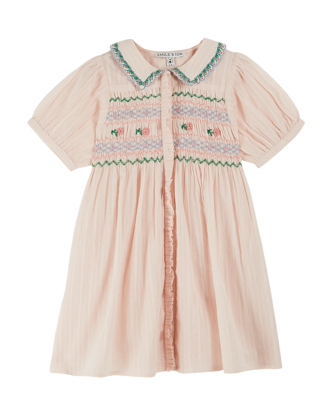 Pastel pink hand-smocked embroidered dress