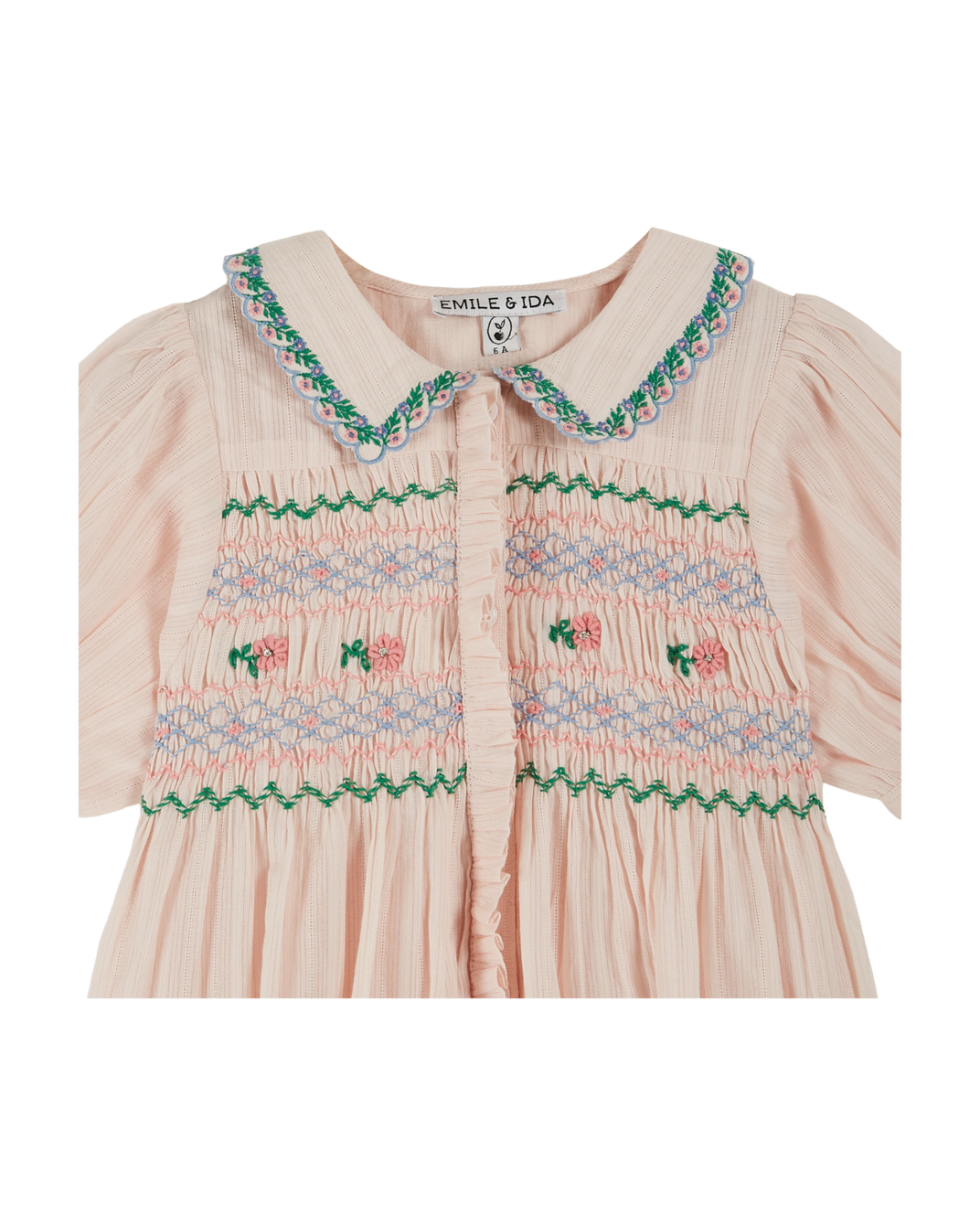 Robe - brodée smockée main rose pastel