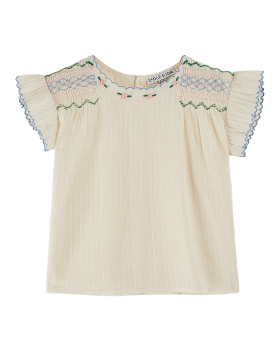 emile et ida Blouse brodée smockée main écru