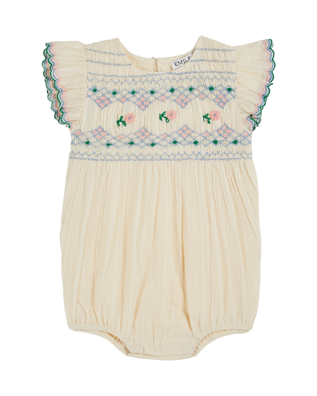 Combibloomer - brodé smocké main écru