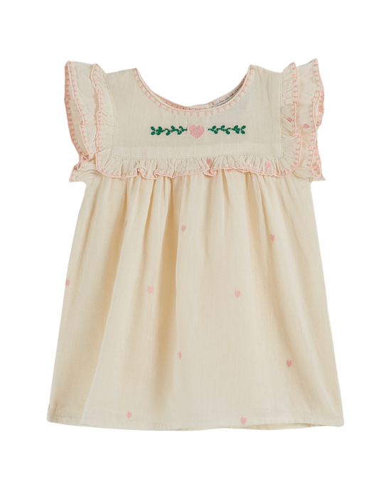 emile et ida Robe bébé brodée coeur écru