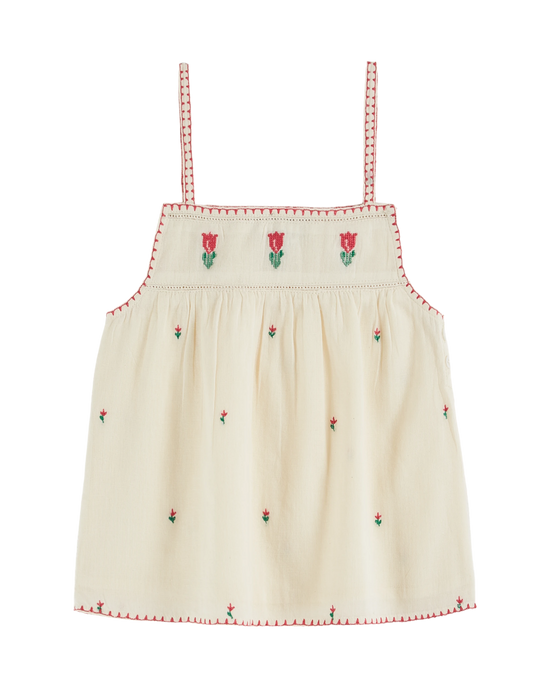 emile et ida Robe bébé brodée tulipes écru