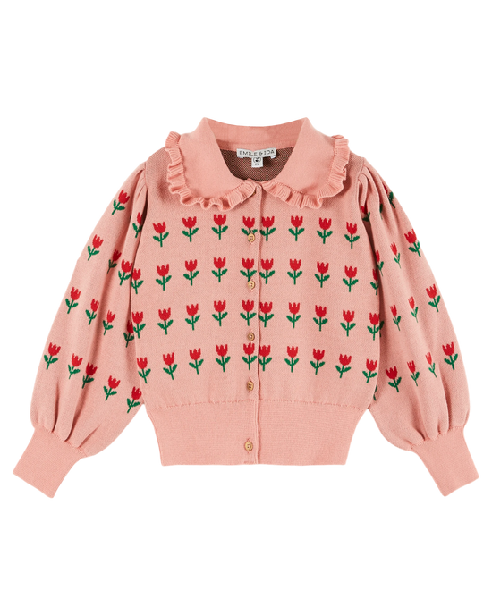 emile et ida Cardigan volanté coton bio jacquard blossom