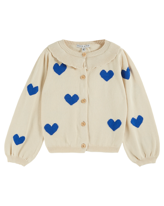 emile et ida Cardigan fille coton bio coeur écru