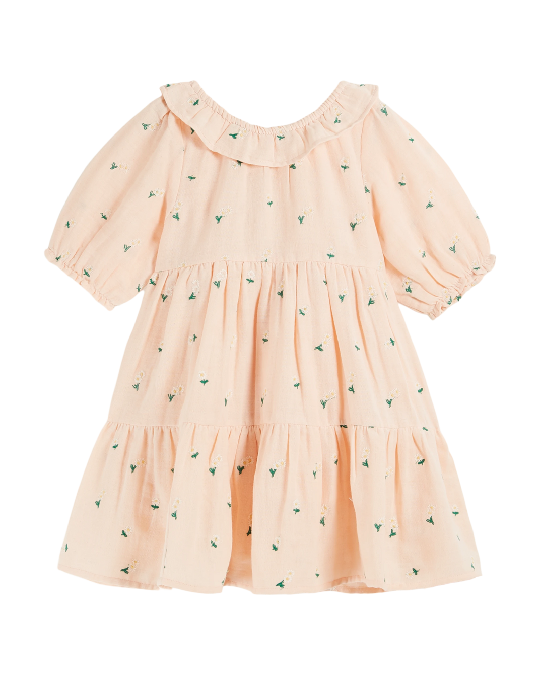 Robe - brodée à fleurs rose pastel