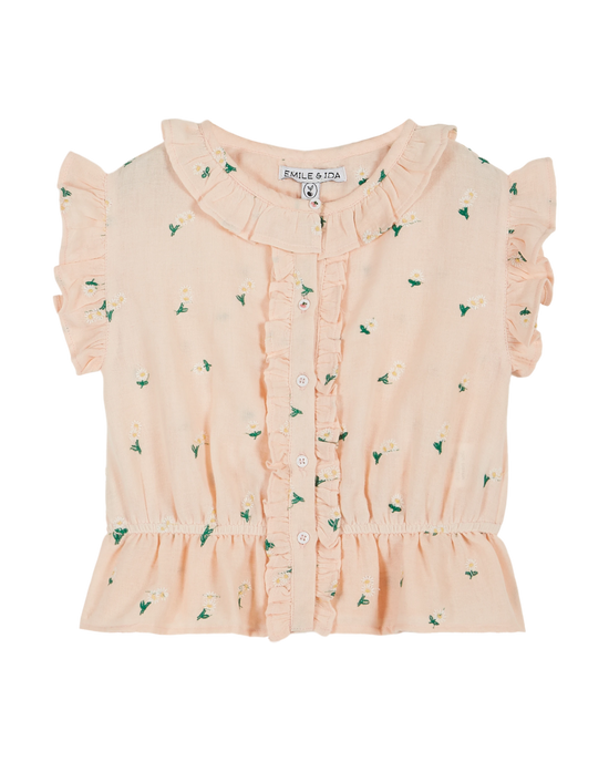 emile et ida Blouse brodée à fleurs rose pastel
