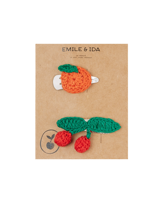 emile et ida 2 barrettes orange et cerise crochet
