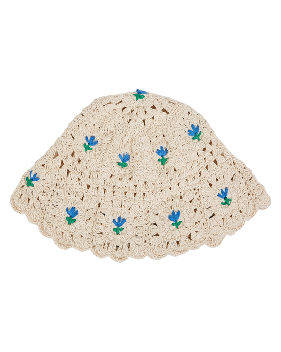 emile et ida Chapeau crochet écru tulipes bleues