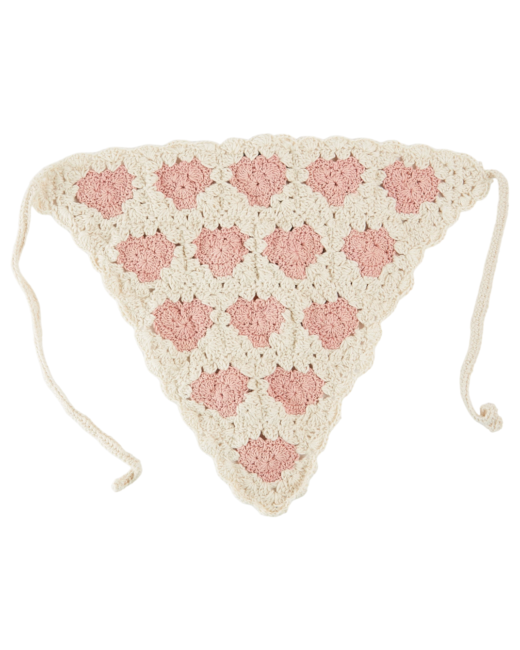 Ecru and pink heart crochet bandana