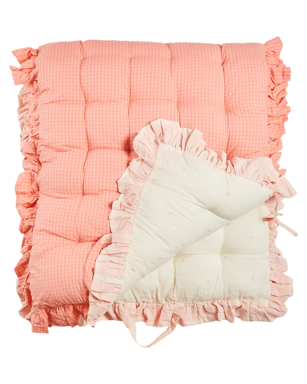 Reversible mattress with pastel heart and pink gingham